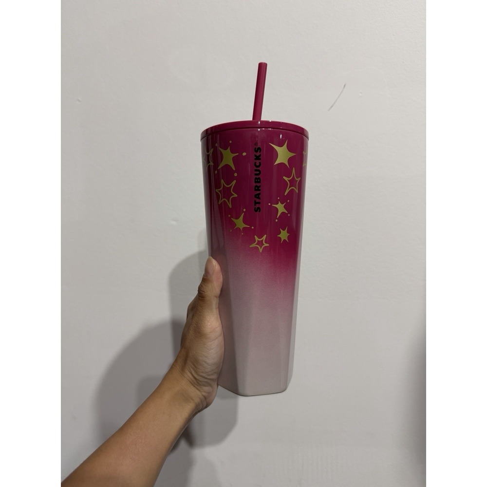 Starbucks Christmas Holiday 2024 Pink & Gold Stars Stainless-Steel Venti Tumbler